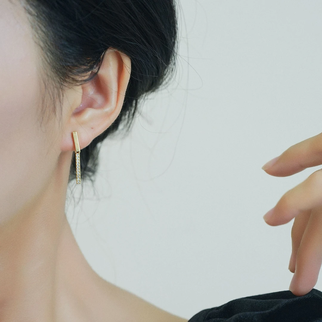 铜合金耳饰 两段式耳环女简约小耳钉2025新款潮女韩国网红气质耳