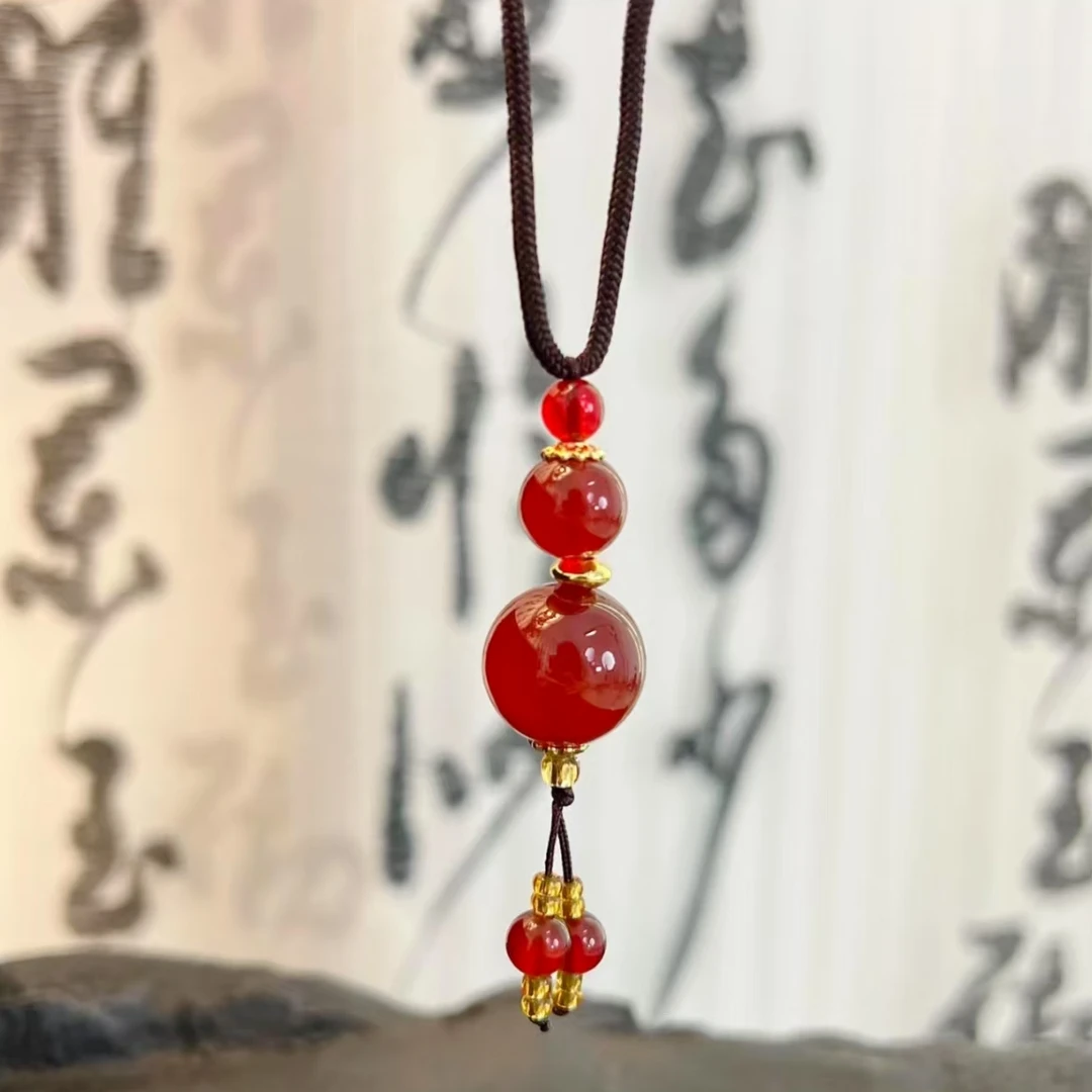 玛瑙天然编织绳项链 国风新中式 毛衣链配饰可调节长短