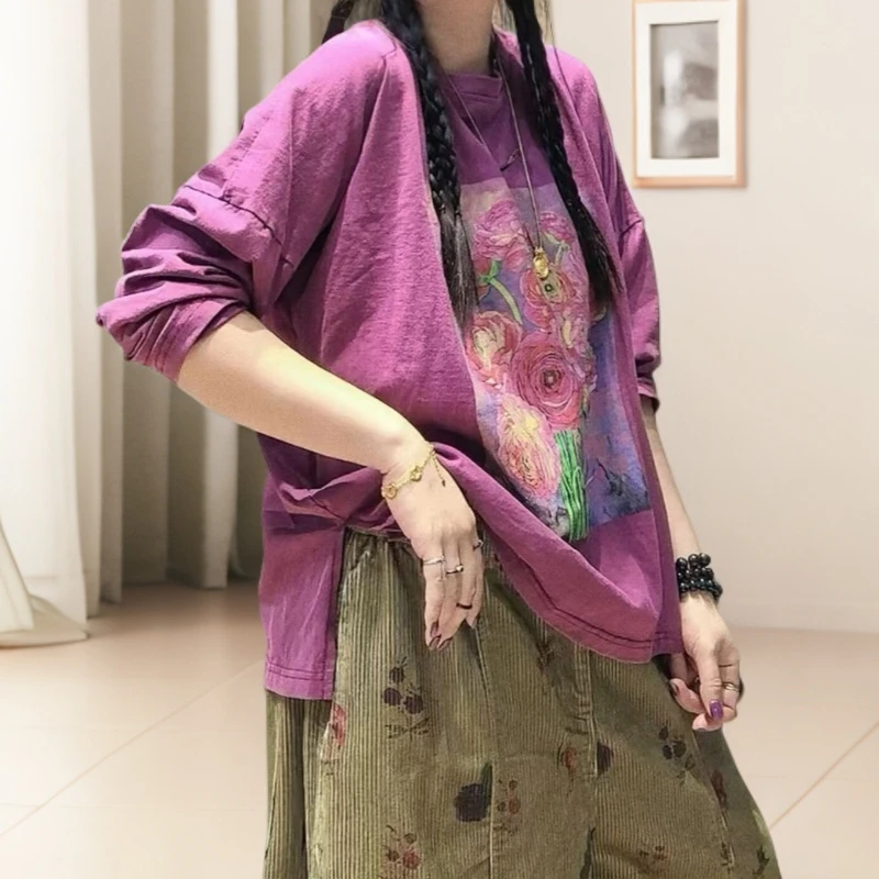 2025新款秋季新款做旧炒色宽松百搭圆领大版T恤 单件上衣！！