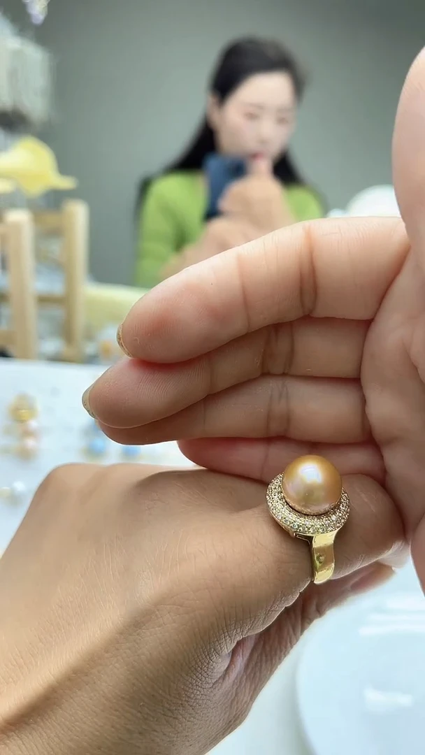未镶嵌戒指淡水珍珠黄色系戒指12-13mm