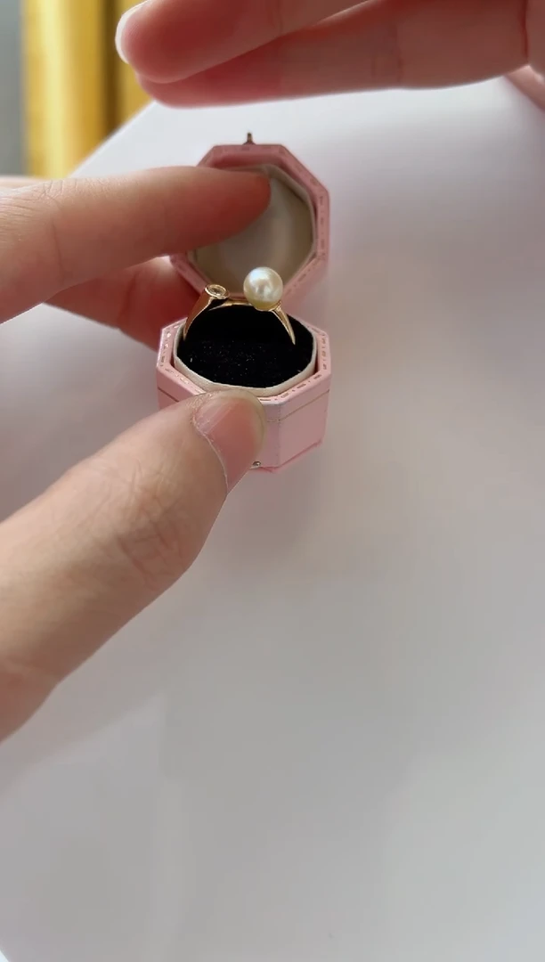 银S925镶嵌戒圈海水珍珠QM001海水珍珠羽皇金开口戒6-7MM