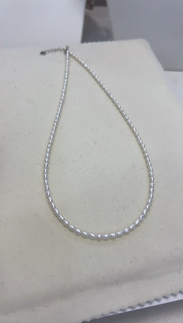 淡水珍珠银S925镶嵌颈饰3-4keshi项链