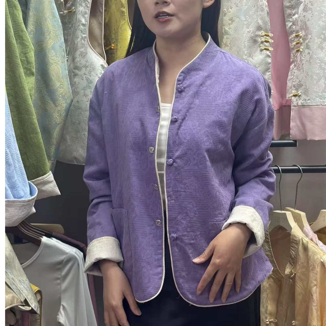 春季外套女网红短款休闲复古国风女士上衣中式外套立领双面百搭