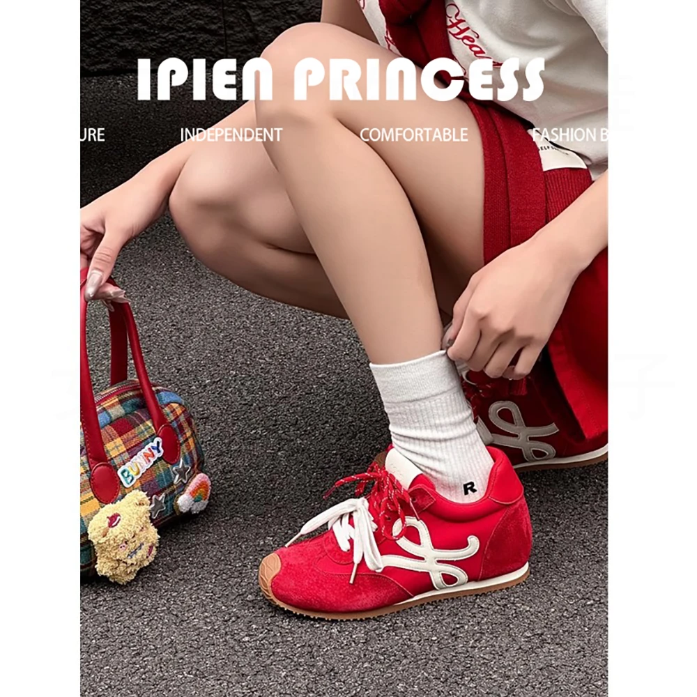 幂幂同款平底内增高德训鞋7cm小歪头鸳鸯鞋带情侣休闲鞋女阿甘鞋