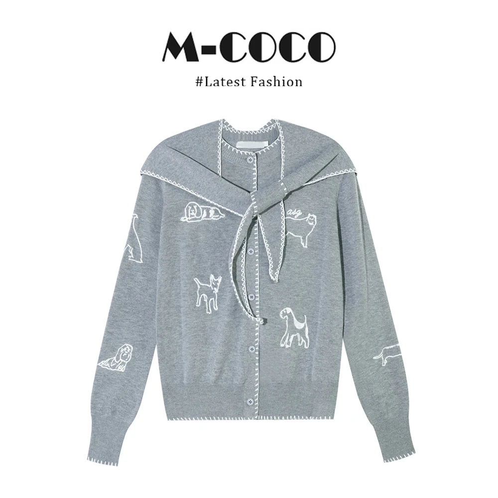 韩系学院风海军领针织开衫女2025秋季小狗刺绣毛衣外套