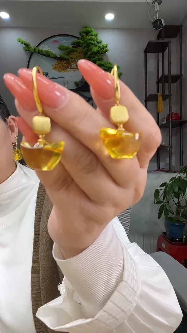 琥珀银S925镶嵌耳饰耳环