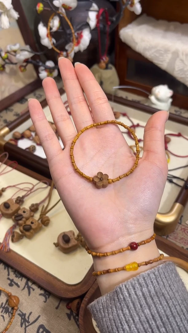 手串桃核【桃缘行】竹节「小花」桃木桃核辟、挡、驱、护 备注手围