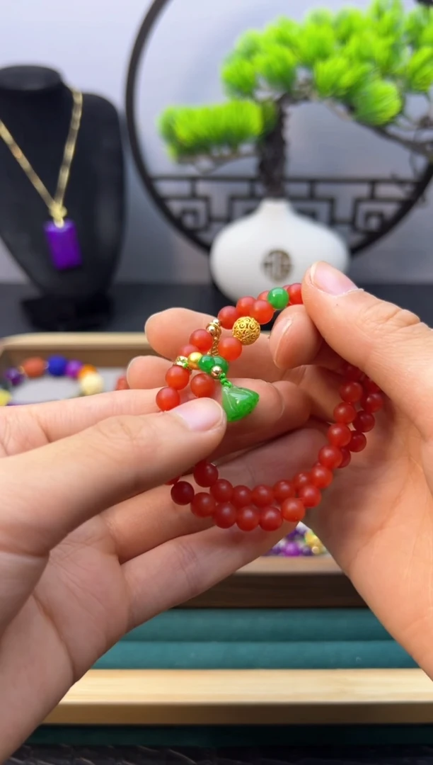 【闪购商品】南红玛瑙手链14K金镶嵌S453