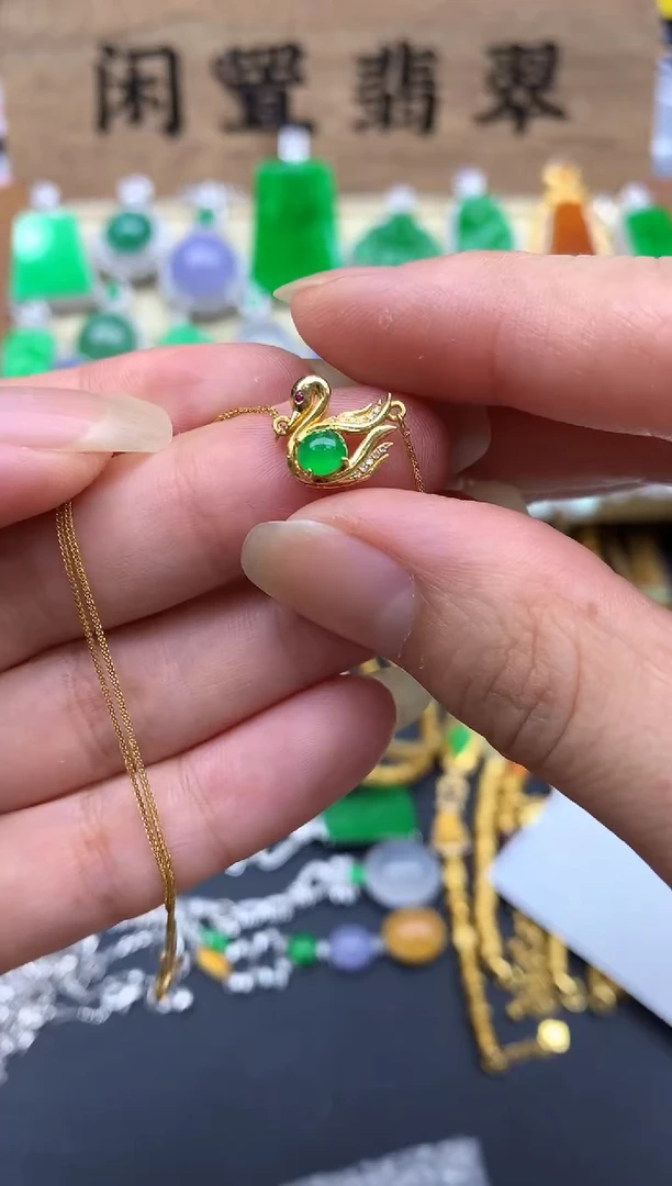 翡翠18K金镶嵌颈饰380-春日珠宝