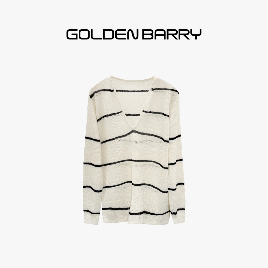 GOLDENBARRY【6.18】246390深V领条纹针织上衣