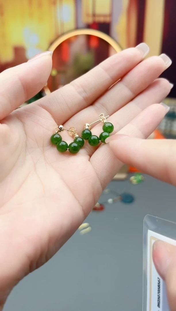 银S925镶嵌和田玉耳饰碧玉耳包