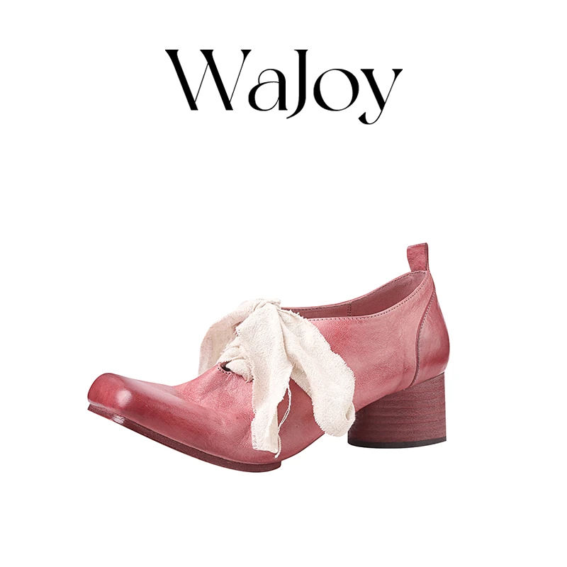 【WaJoy】密苏里州水洗马皮方头系带芭蕾舞鞋 天鹅擦色设计感单鞋