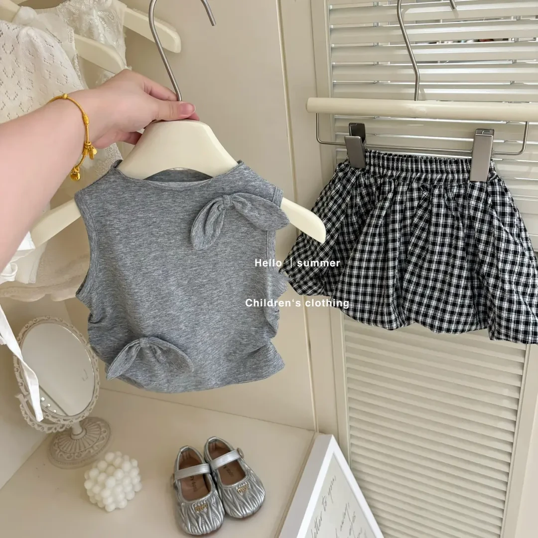 【亲子装】女童夏季背心T恤儿童韩版立体蝴蝶结无袖女宝宝洋气上衣