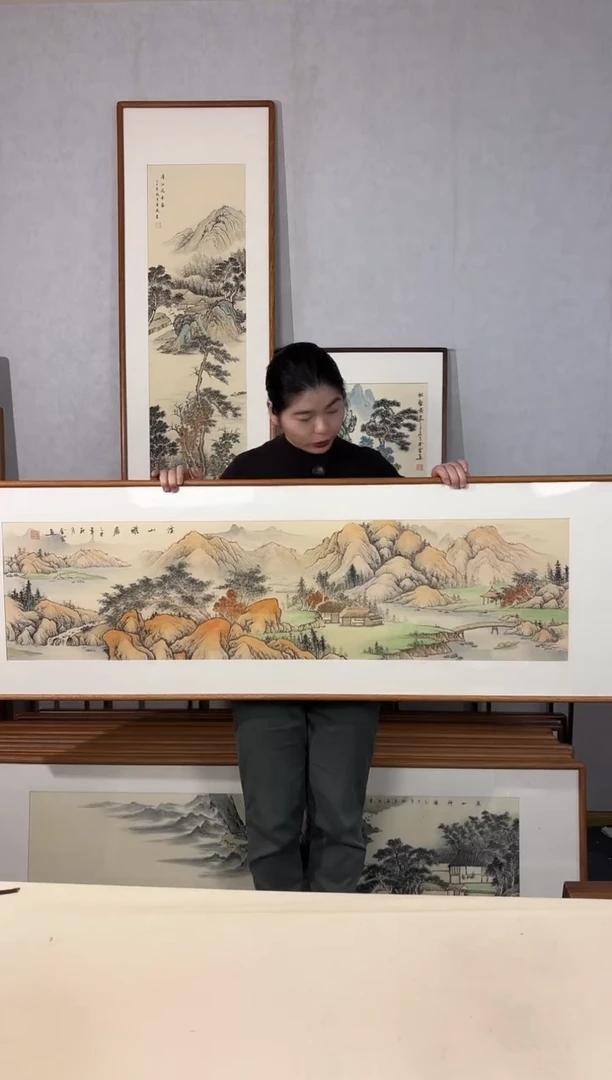 国画手绘*溪山雅居*52*172cm带框发货