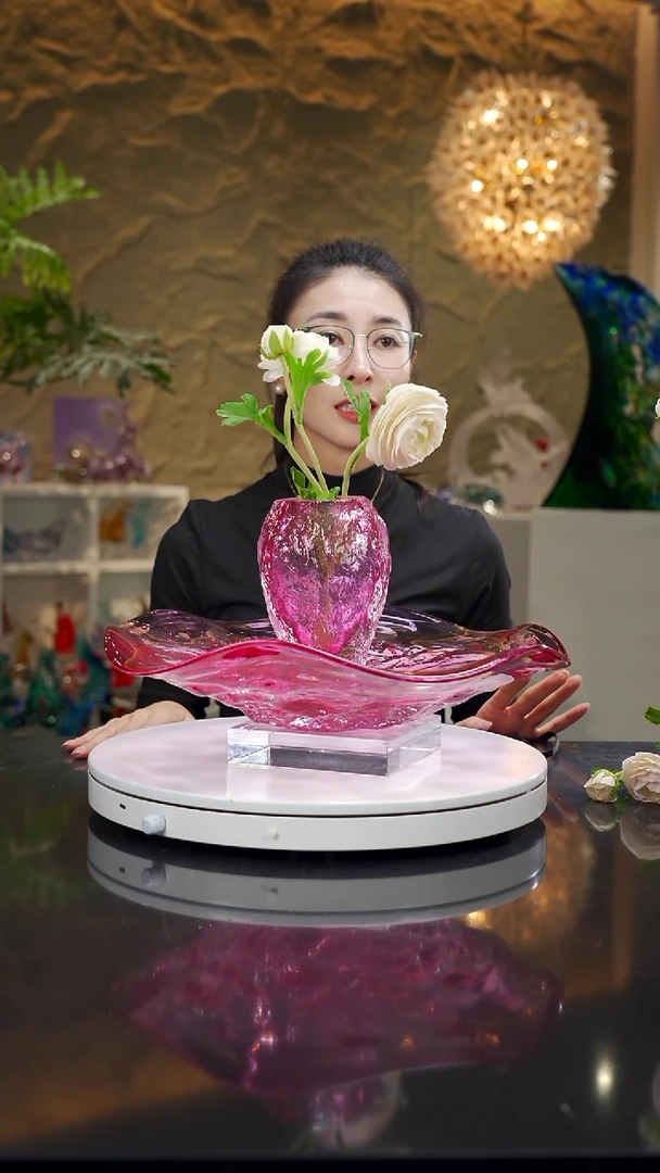 琉璃金红色水波纹果碗+金红色香薰瓶