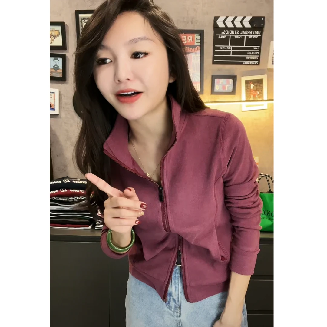 秋冬打底衫小外套2025新款加绒美拉德立领百搭开衫显瘦上衣