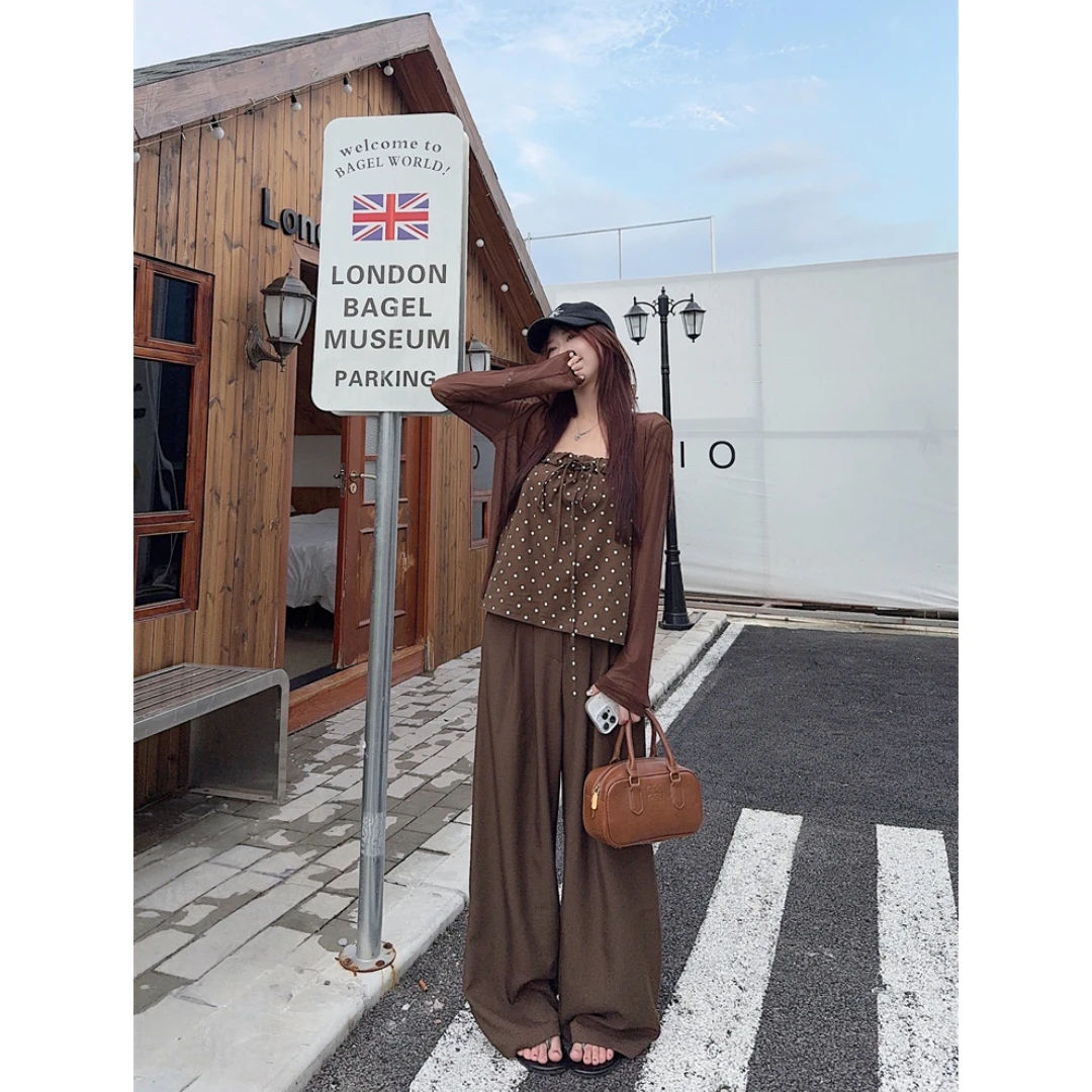 点点抹胸两穿半裙也可+网纱外套+裤子三件套  60198