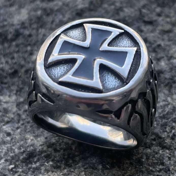 钛钢戒指 朋克风时尚潮牌款复古十字架戒指饰品创意做旧火焰霸气