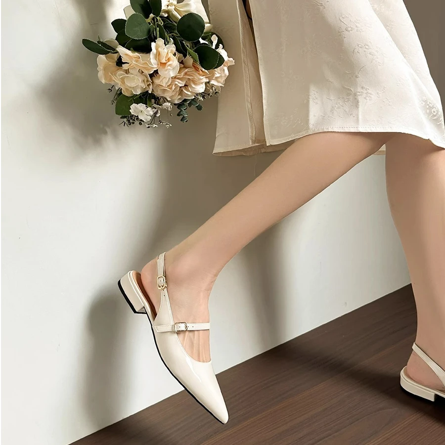 高分比例~凉鞋女夏配裙子尖头粗跟包头韩系温柔通勤法式气质单鞋