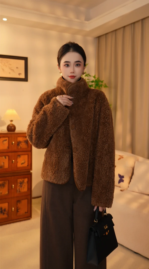 短款100%羊毛外套女冬季加厚保暖显瘦时尚双面穿减龄百搭日常精致