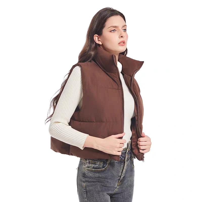 柒柒专属！短款保暖棉背心马甲秋冬新款立领无袖外套欧美马夹3344