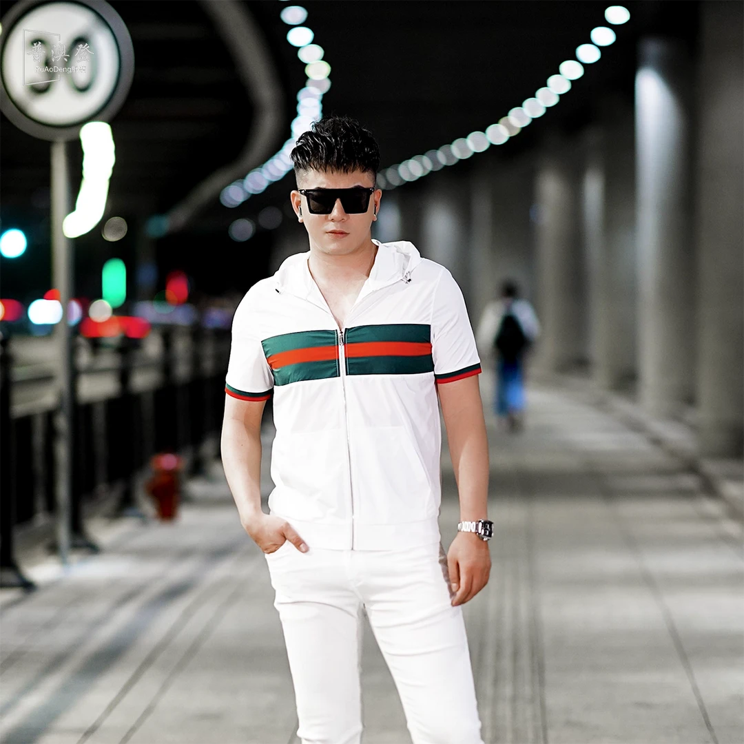 短袖男款爆款2025新款时尚潮流百搭休闲拼接连帽短袖开衫polo衫