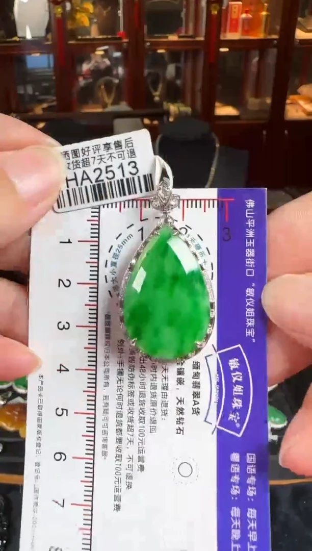 颈饰18K金镶嵌翡翠HA2513冰绿滴水