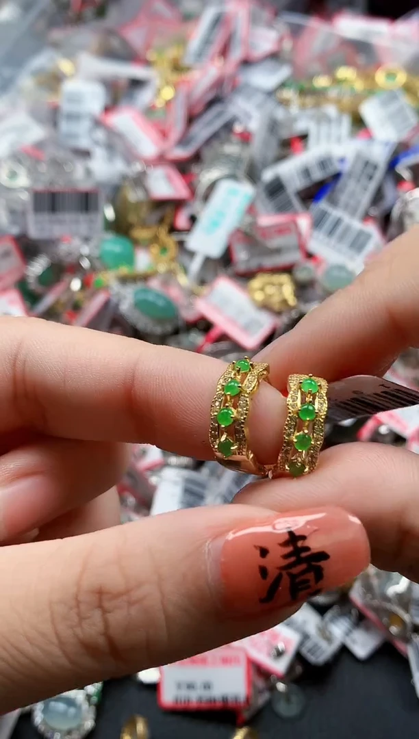 银S925镶嵌戒指翡翠天然A货缅甸翡翠