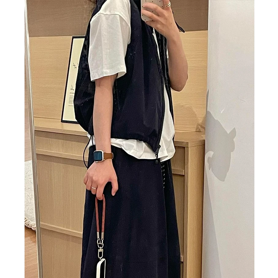 超级推荐!藏青色花苞立领马甲外套女早春宽松显瘦叠穿无袖上衣