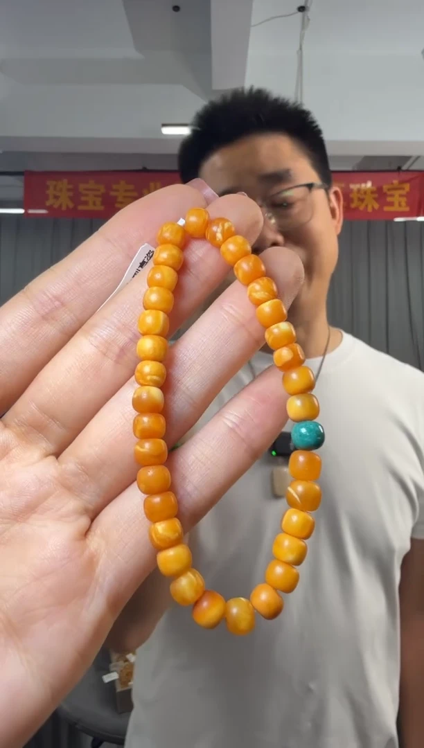 未镶嵌蜜蜡手链高瓷高蓝绿松老型单圈约6mm