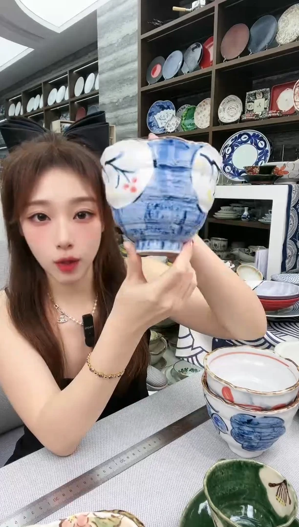 陶濑户烧浓色绘花高脚碗13.5cm