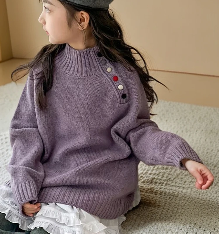 2024新款女童高领毛衣针织衫秋冬韩版儿童加厚中大童休闲打底衫潮