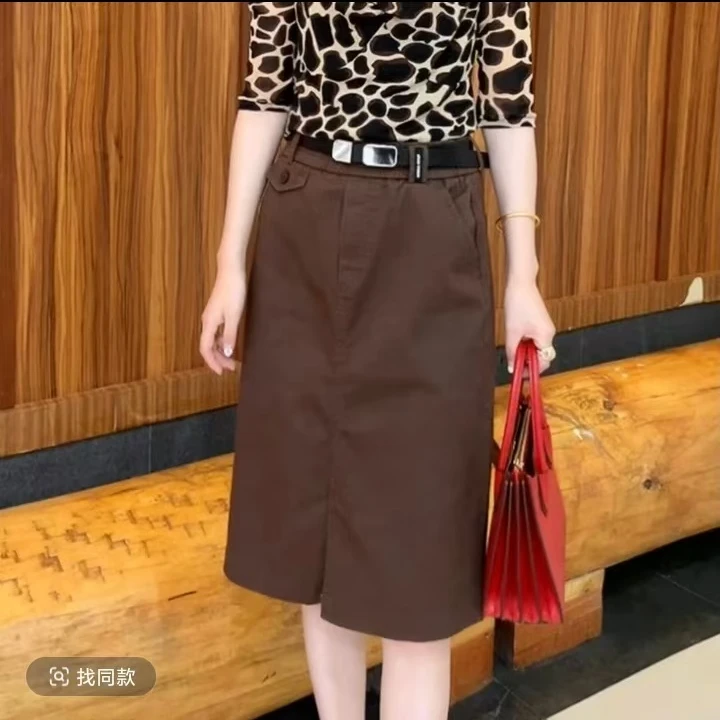 【仟依】026#韩版松紧高腰休闲半身裙女宽松A字裙包臀遮胯开叉裙子