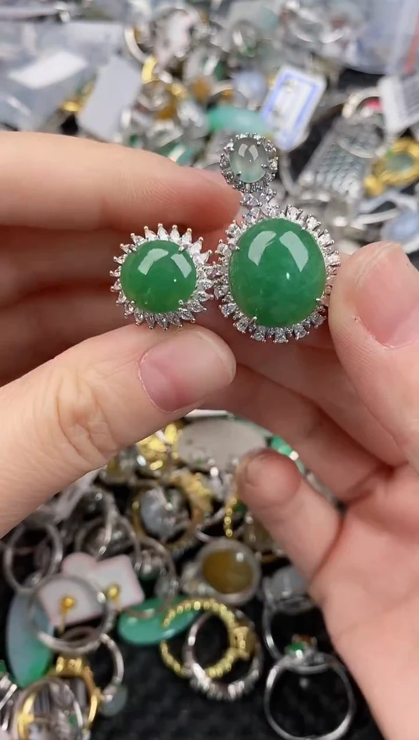 银S925镶嵌戒指翡翠222           3