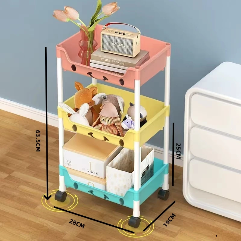 3层马卡龙置物架收纳储物架移动推车带轮子宿舍卧室卫生间零食架A