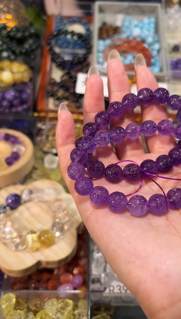 【闪购商品】水晶手串未镶嵌深紫色紫水晶回纹珠一个宽卡11+