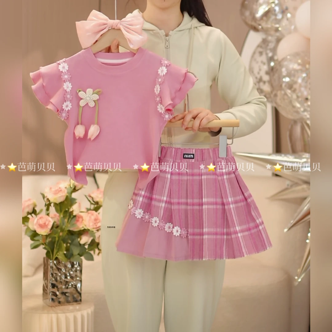 女童夏装套装2025新款洋气小女孩夏季韩版短袖运动套装网红潮