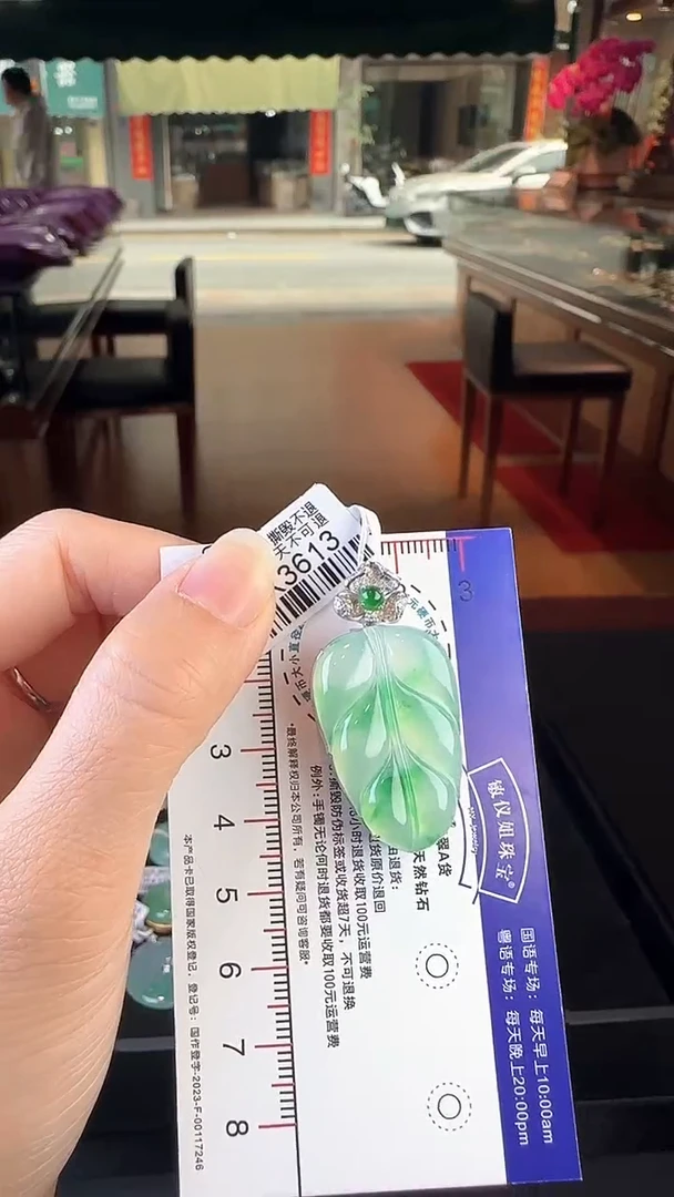 【闪购商品】翡翠颈饰18K金镶嵌DK3613冰绿叶子