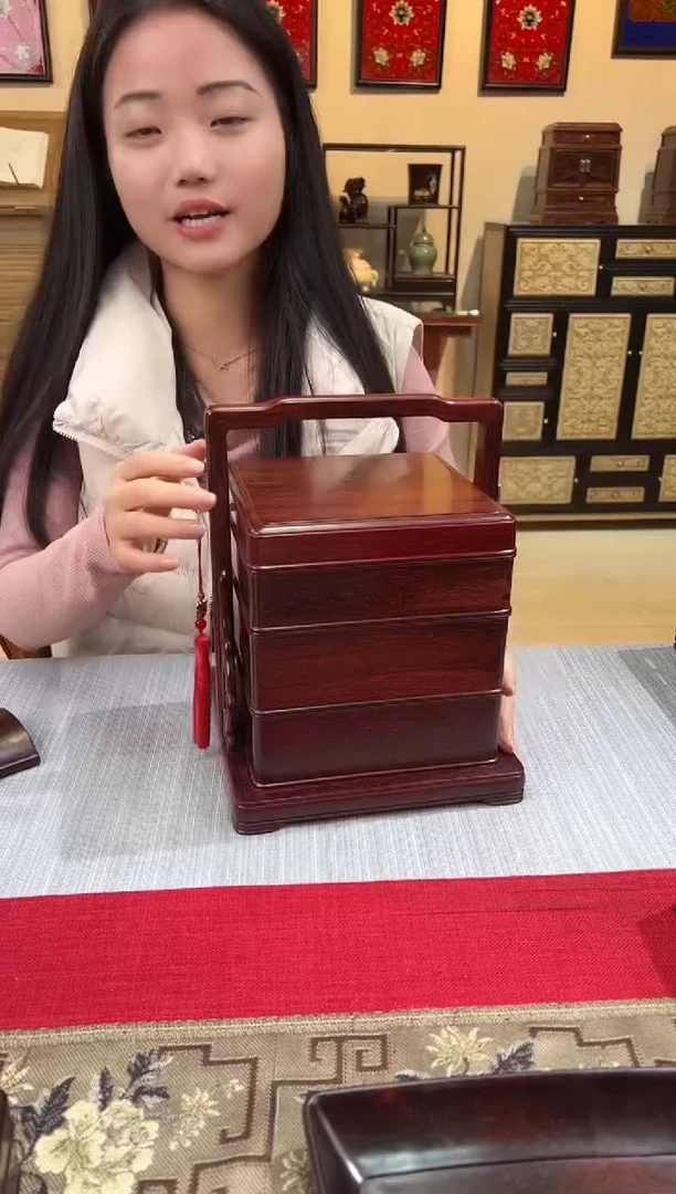 紫檀木类成套家具提梁盒  点心盒