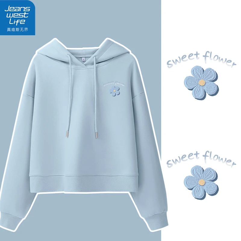 真维斯无界女士短款连帽卫衣秋季率性复古新款爆款休闲风百搭上衣