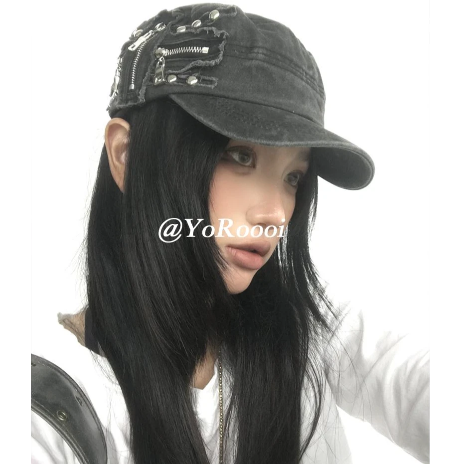 小众重工辣妹y2k复古百搭平顶帽棒球帽出街显脸小鸭舌帽韩版户外