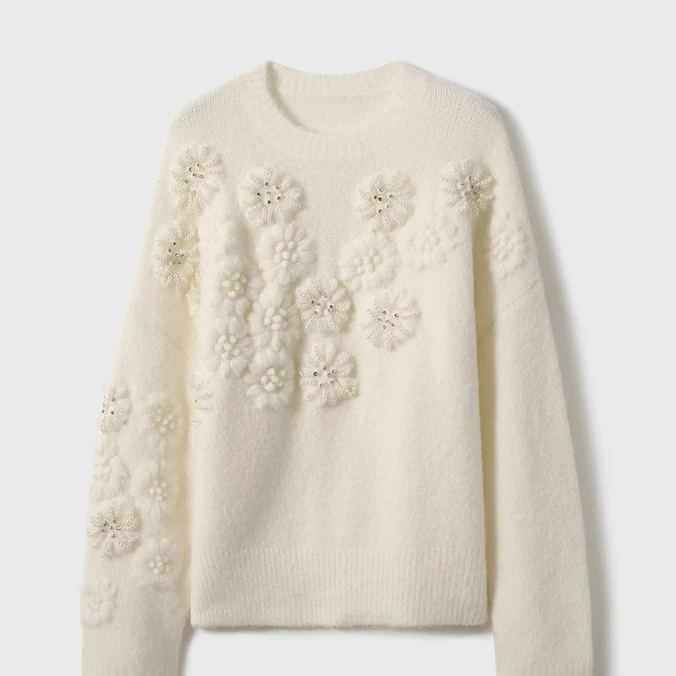 【糖糖专属】重工绣花钉珠康宝莱云朵纱针织套衫2025冬ZYB765629VG