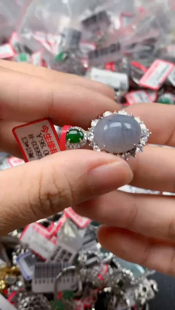 银S925镶嵌戒指翡翠天然A货缅甸翡翠