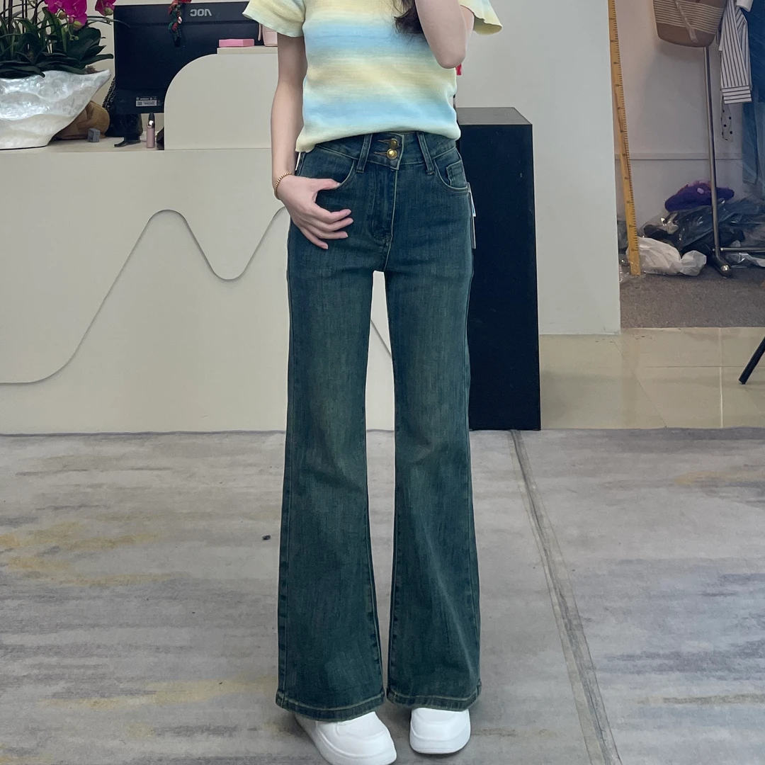 3109喇叭牛仔裤女小个子春季新款微喇高腰显高显瘦紧身弹力裤子