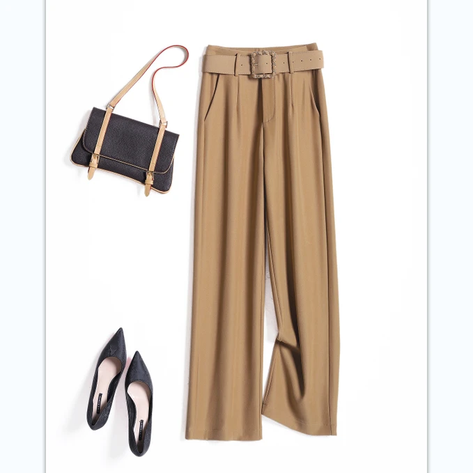 2024秋新款阔腿裤宽腰带高腰垂感好显气质女式显瘦宽松休闲