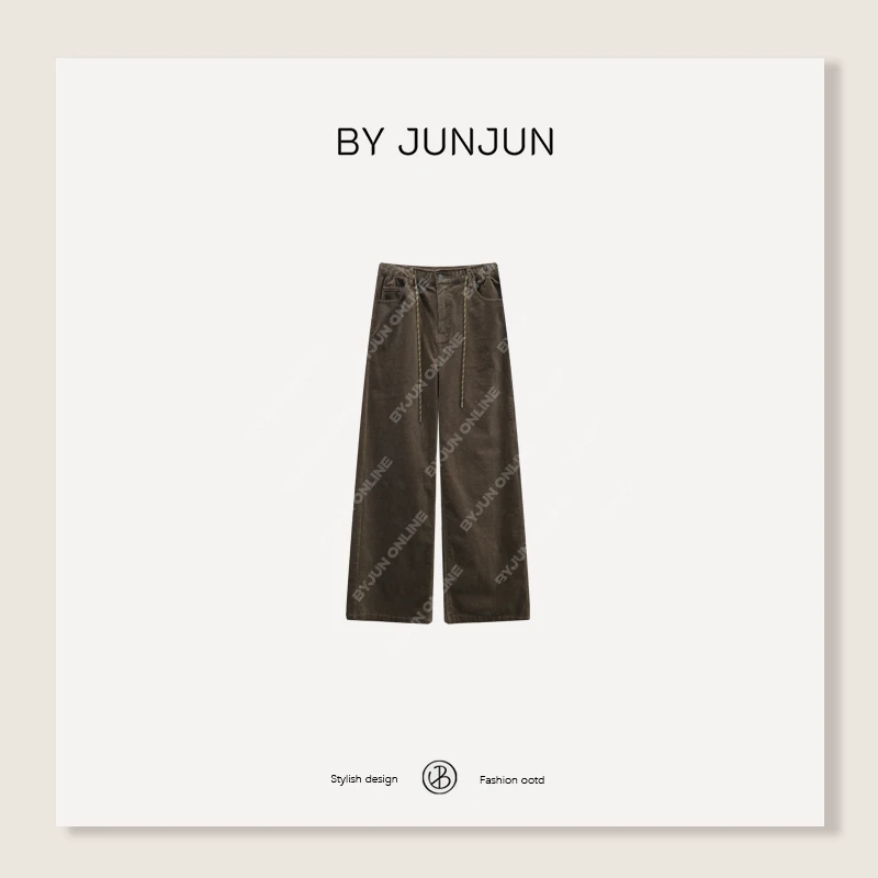 ByJunjun 黑糖 日本进口料不泛白灯芯绒直筒裤保暖休闲裤