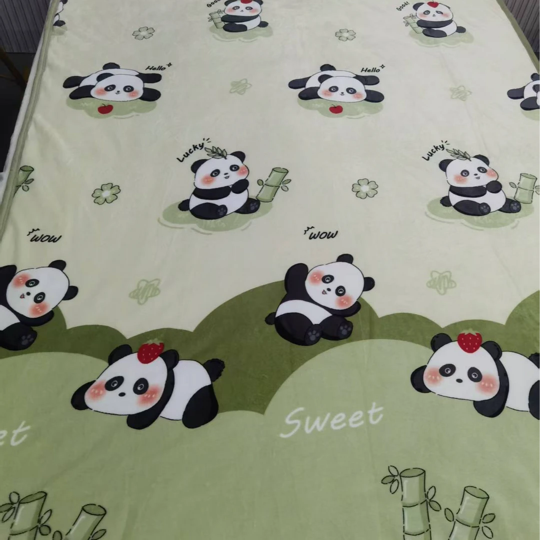 星裕【上新】山拇牛奶绒日式绿色小熊猫被子