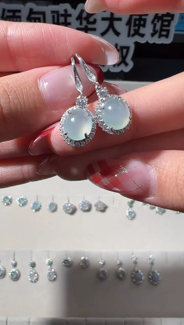 银S925镶嵌翡翠耳饰缅甸珠宝严选