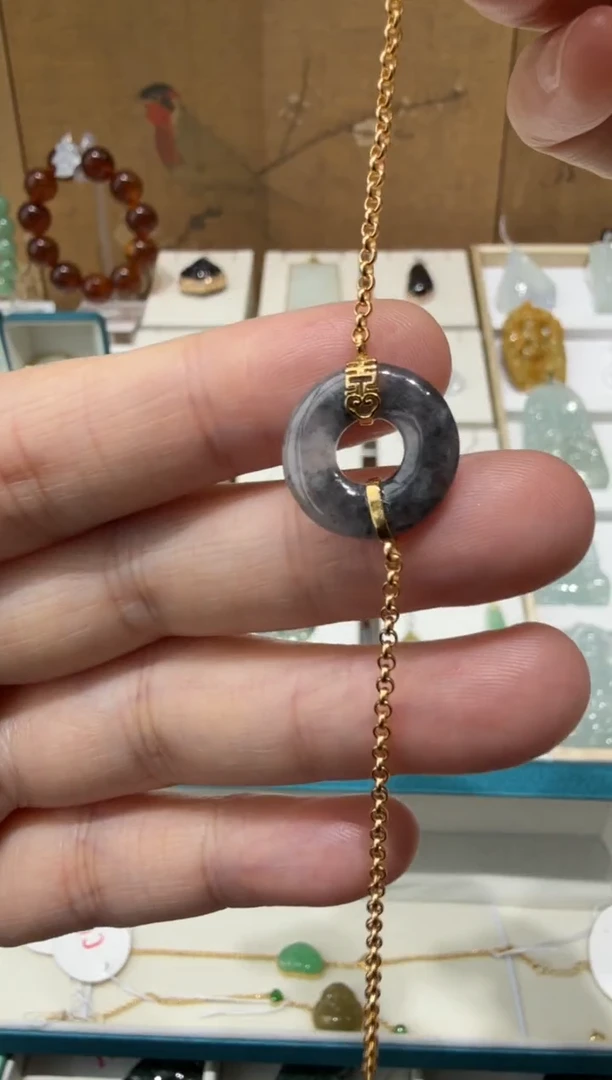 银S925镶嵌挂件翡翠A货翡翠多样性冰乌鸡甜甜圈发一件