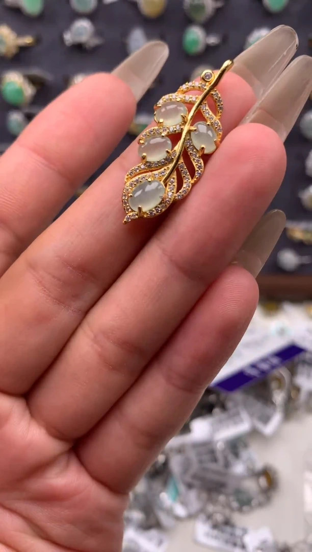吊坠(不含链)银S925镶嵌翡翠76